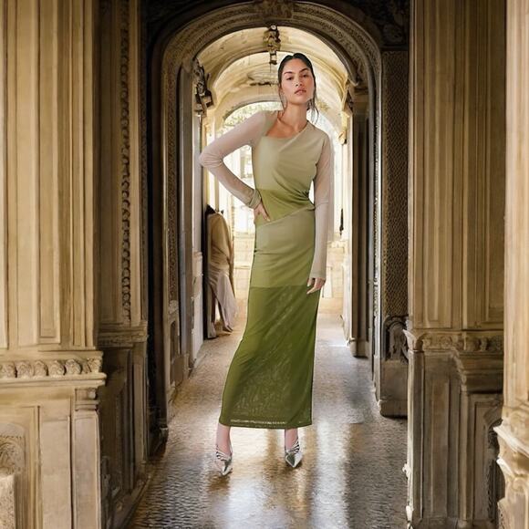 Saemdi x Free People Mesh Midi Dress Olive Green Size Small - Picture 1 of 5